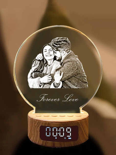 Our Personalized Photo Crystal Lamp is a multifunctional product, It can be connected to Bluetooth to play music, has a clock and alarm clock function, and can also be used as a night light. Its illuminating light is ideal for any use- at home or in the office. It's a sleek, elegant and customizable addition to any room, bookshelf, desk or cubical. Room Bookshelf, Photo Lamp, Bookshelf Desk, Gift Inspo, 3d Crystal, Valentine Special, Crystal Lamp, Play Music