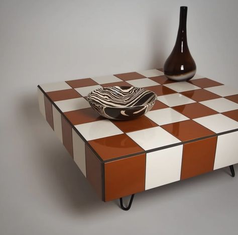 Tile Table Diy, Broom Cupboard, Checkerboard Table, Mad About The House, Tile Furniture, Tiled Coffee Table, Tile Table, Plain Cushions, Lava Lamps