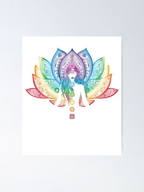 Chakra Meditation Art, Rainbow Lotus, Chakra Lotus, Bohemian Girls, Meditation Art, Lotus Tattoo, Girl Posters, Chakra Meditation, Pastel Rainbow