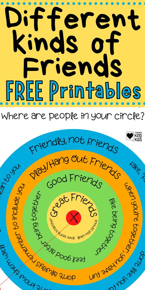 Help kids learn about different kinds of friendships with this Bullseye Friendship Printable which lets them evaluate the relationships in their life. This is a perfect hands-on activity for kids! Check out Coffee and Carpool to grab this free Friendship Printable for your kids now! Kinds Of Friends, Kids Therapy, Friendship Printables, Friendship Skills, Friendship Activities, Calm Classroom, Social Emotional Activities, Clinical Social Work, Kindness Activities