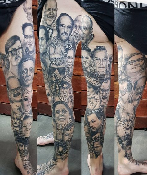 #psychopathsundays #portraittattoo #serialkiller #horror #art #tattoo #tattoos #legtattoo #blackandgreytattoo #greywash #tattooportrait… Horror Art Tattoo, Greywash Tattoo, Horror Tattoos, Scene Tattoo, Killer Legs, Horror Tattoo, Leg Tattoo, Leg Sleeves, Foot Tattoo