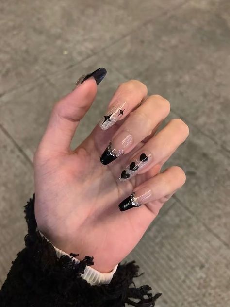 Nails
Nail art
Coffin nails Black Asian Nails, Ballerina Black Nails, Black Nails Inspiration Short, Black Nails With Silver Design, Ballerina Nails Black, Black Nails With Hearts, Gay Nails Design, Black Formal Nails, Black Silver Nail Art