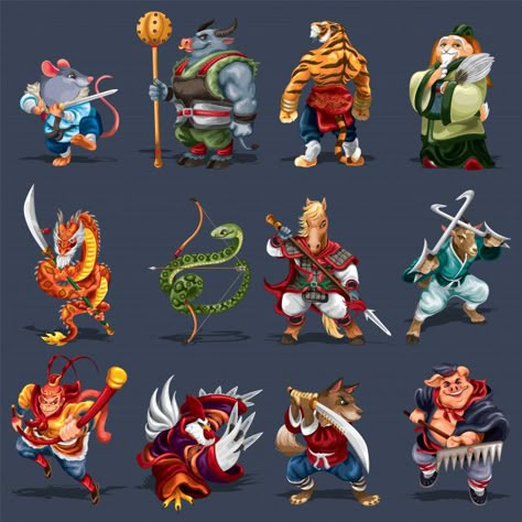 12 chinese zodiac animals with kungfu st... | Premium Vector #Freepik #vector #animals #save-date #date #marriage Chinese Zodiac Animals, Chinese Zodiac Horse, Zodiac Animals, Zodiac Characters, Fu Dog, Manga Drawing Tutorials, Chinese Astrology, Chinese Cartoon, Cute Kawaii Animals