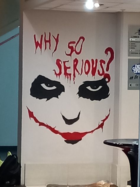 Joker Wall Painting, The Joker Graffiti, Joker Paintings Easy, Joker Room Ideas, Graffiti Door Ideas, Joker Room Decor, Halloween Theme Painting Canvas, The Joker Painting Easy, Joker Painting Ideas