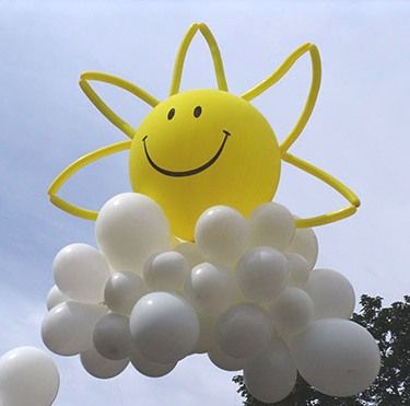 Pool party theme! Sunshine Birthday Parties, Balloon Clouds, Balloon Arches, Sunshine Birthday, Silver Balloon, Balloon Arrangements, Sun And Clouds, Balloon Sculptures, Balloon Design