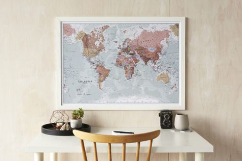 Back to Uni - Dorm Room Décor for Travel-Mad Students Uni Dorm, World Map Wall Decor, World Map Poster, Push Pin Map, Map Wall Decor, Map Wallpaper, Map Of The World, Wall Map, World Map Wall Art