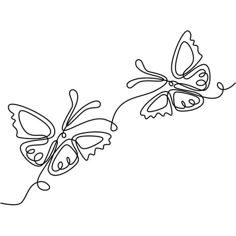 Butterfly Couple, One Continuous Line Drawing, Valentine Vector, Drawing Beautiful, Flying Together, Romantic Themes, Symbol Of Love, Continuous Line Drawing, Continuous Line