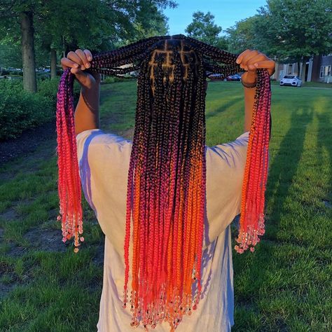 What kind of braids do you prefer? Knotless or Traditional Box Braids? Let me know below along with your favorite purple, pink, or orange… Kids Goddess Braids, Goddess Braid Ponytail, Red Goddess, Jumbo Knotless, Nubian Goddess, Weave Hairstyles Braided, Afro Braids, Ombre Braid, For The Culture