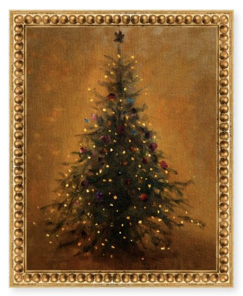 Old Christmas Paintings, Acrylic Painting Christmas Tree, Christmas Tree Oil Pastel, Vintage Christmas Tree Artwork, Christmas Tree Oil Painting, Oil Pastel Christmas Candle, Christmas Oil Painting, Realistic Christmas Trees, New Years Tree