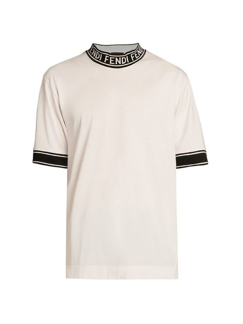 Fendi Logo Tape Collar T-Shirt in Flute - $ 550.00 Collar T Shirt, Fendi Logo, Collar Tshirt, Sweater Hoodie, White Undershirt, Fendi, Google Search, Mens Graphic Tshirt, Collar