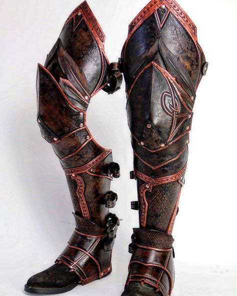 Fantasy Leather Armor Concept Art, Leg Armor Design, Leather Armor Fantasy, Fantasy Armor Leather, Armored Boots Fantasy, Boots Armor, Light Leather Armor Dnd, Fantasy Leather Armor, Leather Leg Armor