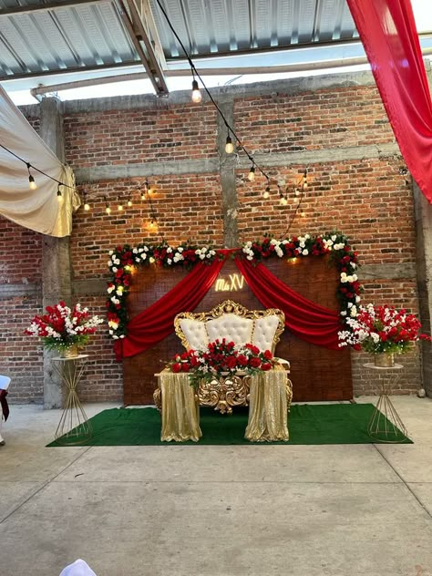 Vaquera Backdrop, Mexican Theme Xv Decorations, Red And White Charro Quinceanera Decorations, Charro Style Quinceanera, Red Mexican Quinceanera Theme, Charro Quinceanera Decorations Ideas, Elegant Charro Quinceanera Decorations, Red Quinceanera Ideas Decor Main Table, Quinceanera Vaquera Decorations