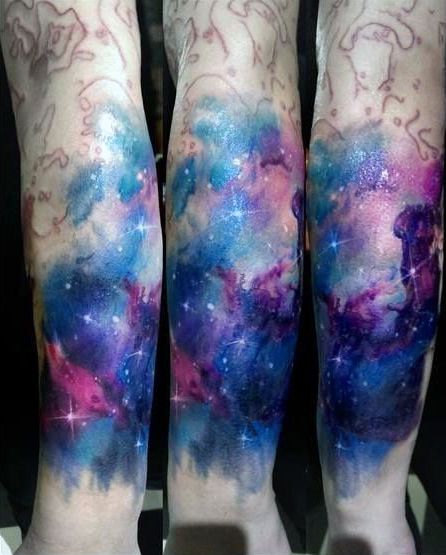 Fabulous Watercolored Effect Universe Tattoo On Elbows Men Night Sky Tattoos, Watercolor Galaxy Tattoo, Nebula Tattoo, Tattoo Sleeve Filler, Sky Tattoos, Celestial Tattoo, Universe Tattoo, Kunst Tattoos, Galaxy Tattoo