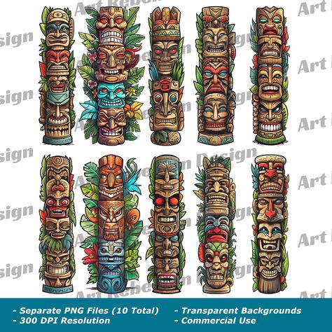 Tiki Pole, Totem Tiki, Totem Pole Art, Tiki Man, Frames Design Graphic, Tiki Totem, Tiki Art, Pole Art, Totem Poles