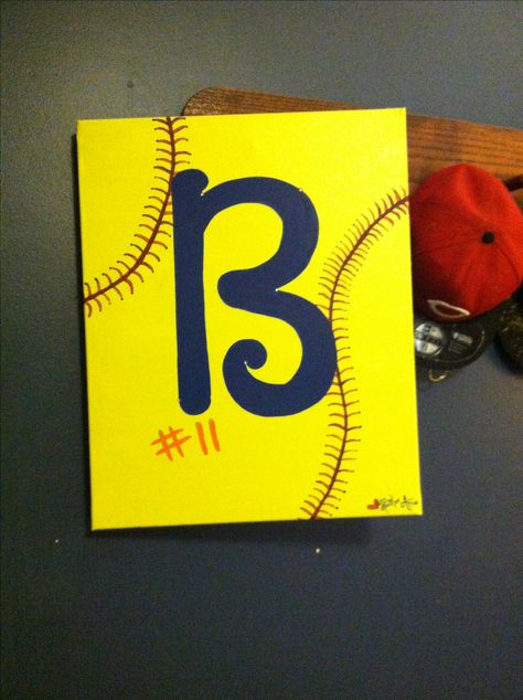 Softball painting Softball Paintings, Fast Pitch Softball, Baseball Painting, Softball Crafts, Sports Ideas, Sunset Painting Acrylic, Sports Painting, Softball Quotes, Softball Pictures