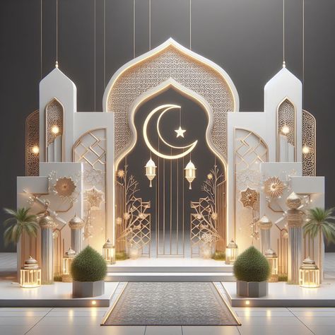 Ramadan Design Ideas, Mushola Design, Ramadan Graphic Design, Islamic Backdrop, Raya Backdrop, Eid Backdrop, Party Design Poster, Islamic Decoration, Mansion Living