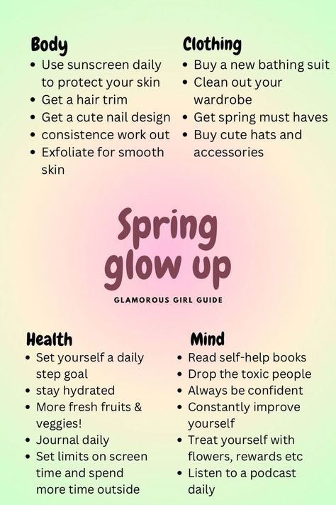 Glow Up Plan, Glow Up Checklist, Summertime Madness, Personal Things, Self Care Bullet Journal, Aesthetic Spring, Teen Life Hacks, Self Confidence Tips, Get My Life Together