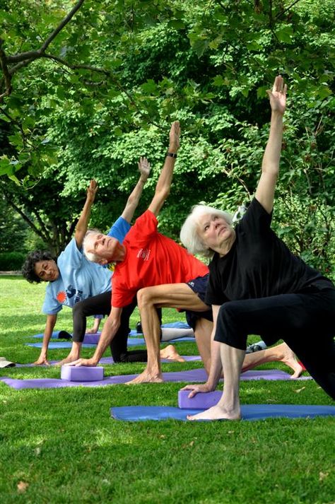 Fit and mindful seniors People Doing Yoga, People Exercising, Senior Yoga, Yoga For Seniors, Senior Health, Outdoor Yoga, Benefits Of Exercise, Active Living, Senior Fitness