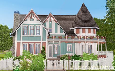 Mod The Sims - Netley House - Queen Anne Victorian Home Victorian, Sims 3 Cc Finds, Queen Anne Victorian, Sims Building, Jack And Jill Bathroom, Gable Roof, Supernatural Seasons, University Life, Island Paradise