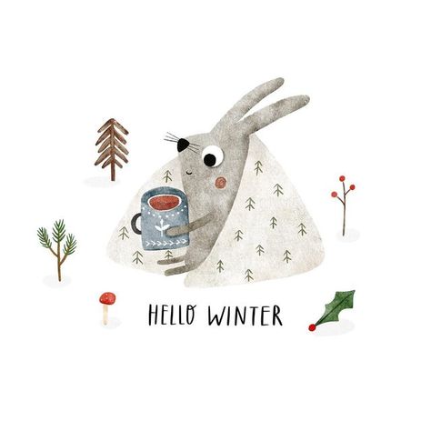 Hello Winter Illustration, Christmas Animals Illustration, Cute Winter Illustration, January Illustration, Cute Christmas Illustration, Winter Illustrations, Christmas Card Illustration, Winter Illustration, Cute Animal Illustration