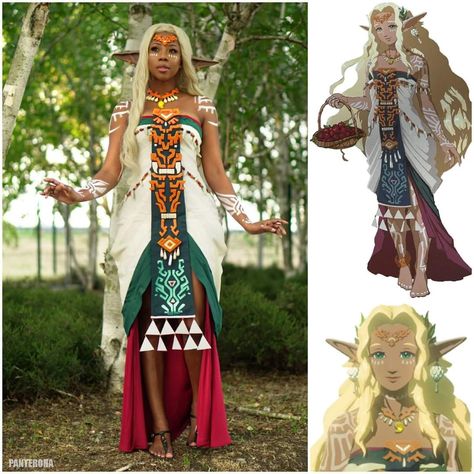 Legend Of Zelda Halloween Costumes, Queen Sonia Zelda, Zelda Inspired Outfits, Rauru And Sonia, Loz Cosplay, Queen Sonia, Zelda Diy, Zelda Costume, Black Cosplayers