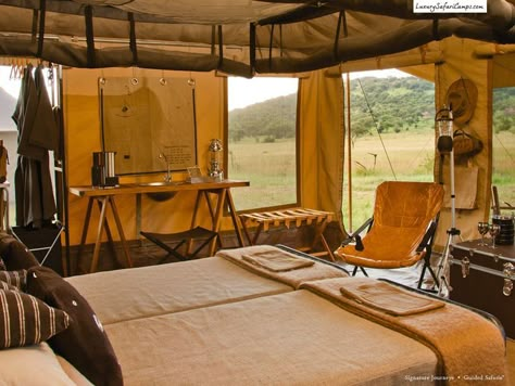 Safari Bedroom, Africa Design, Tent Living, British Colonial Decor, Safari Design, Campaign Furniture, British Colonial Style, Safari Tent, Luxury Safari