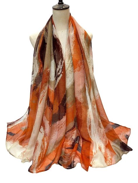 Free Returns ✓ Free Shipping✓. 1pc Women Brush Pattern Fashionable Scarf For Daily Life- undefined at SHEIN. Evening Scarf, Print Models, Beautiful Ladies, Inspiration Mode, Printed Maxi, Scarf Styles, Scarf Shawl, Burnt Orange, Scarf Wrap