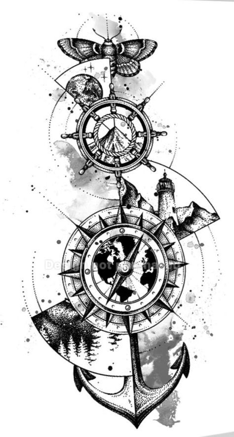 220+ Best Steampunk Tattoos Designs (2022) Ink Inspired from Victorian Era - TattoosBoyGirl Notical Tattoos Sleeve, Notical Compass Tattoos, Compass Tattoo Feminine Half Sleeves, Notical Tattoos, Compass And Clock Tattoo Ideas, Steampunk Compass Tattoo, Compass Drawing Design, Steampunk Tattoo Ideas, Nautical Tattoo Ideas