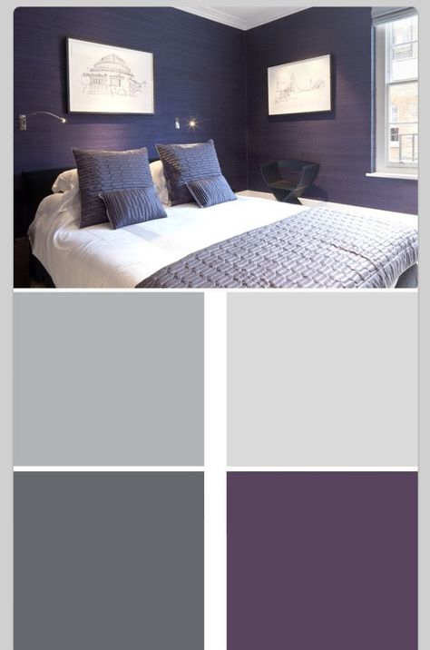 Neutrals and purple Purple And Gray Bedroom, Grey Colour Scheme Bedroom, Grey Bedroom Colors, Oasis Decor, Rooms To Go Furniture, Light Gray Bedroom, Furniture Color Schemes, Bedroom Paint Colors Master, Purple Bedrooms