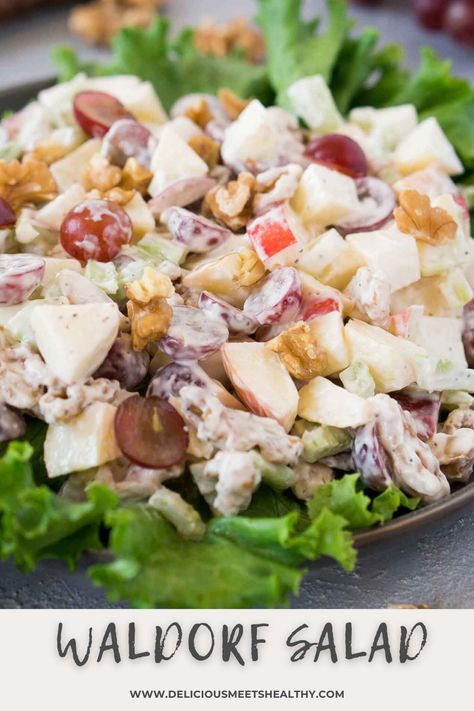 Sweet, crunchy and creamy this classic Waldorf salad recipe is a wonderful accompaniment to any meal. Packed with apples, grapes, celery and walnuts, and tossed in a mayonnaise dressing, it's easy to see why this traditional recipe has been so popular all of these years! Waldorf Salad Recipe Original, Classic Waldorf Salad, Mayonnaise Dressing, Waldorf Salad Recipe, Apple Walnut Salad, Fruit Dips, Apple Salad Recipes, Waldorf Salad, Walnut Salad