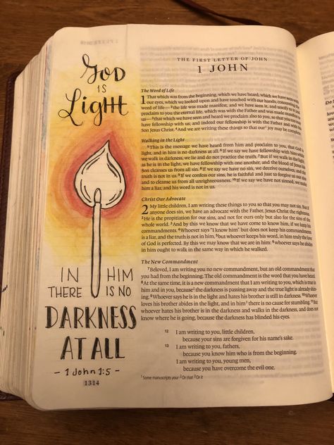 John Journaling Bible, 1 John 1:5-7, John 1:1-5, John 1 Journaling, Bible Watercolor Journaling, 3 John Bible Journaling, Drawing In Bible, Bible Journaling Cover Page Ideas, Bible Verse Sketches