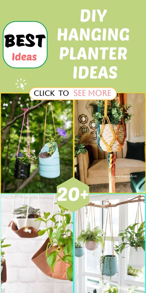 Enhance your plant decor with these creative hanging planter projects that bring a whimsical and charming vibe to any environment, whether indoors or outdoors. Elevate your greenery display by showcasing your plants in a stylish manner, transforming your space into a serene oasis suspended in the air. These DIY ideas are sure to elevate the aesthetics of your surroundings while adding character and freshness. Get inspired to incorporate these hanging planters into your home for a touch of natura Over The Sink Plant Hanger, Diy Wall Vase Ideas, Ways To Hang Plants Indoors, Plant Hanging Ideas, Plant Hanger Ideas, Hang Plants From Ceiling, Hanging Planter Ideas, Plastic Bottle Planter, Fall Landscaping