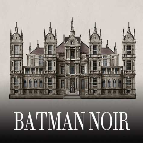 Wayne Manor - Batman Noir, JunSheng Zheng Batman Mansion, Manor Exterior, Halloween Japan, Architectural Concepts, Wayne Manor, Tragic Hero, Bat Cave, Small Portions, Cassandra Cain