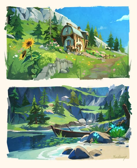 Fontaine Genshin Impact, Environment Studies, Zelda Wallpaper, Environment Study, Digital Art Inspiration, Landscape References, Background Study, Solar Punk, Anime Landscape