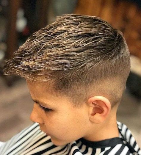 Brushed Forward Hair with Tapered Sides - Best Haircuts For Boys and Cool Black Boy's Hairstyles #menshaircuts #menshairstyles #fade #boyshairstyles #boys Long Top Short Sides Boys Haircut, Boys Hair Short Sides Long Top, Lightening Bolt Boy Haircut, Boys Haircut Short On Sides Long On Top, Boys Hair Long Top Short Sides, Boys Spiked Haircut, Little Boy Mohawk Faux Hawk, Boys Hair Cut Long On Top Short On Sides, Undercut Boys Hair Kids