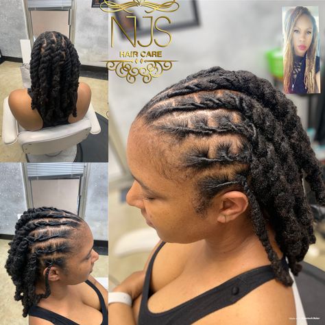 Loc Styles Fresh Retwist, Retwisted Locs Style, Pulled Back Loc Styles, Flat Twist Locs Hairstyles, Fresh Retwist Locs, Braided Locs Styles For Women, Short Loc Retwist Styles, Braided Loc Styles, Retwist Hairstyles