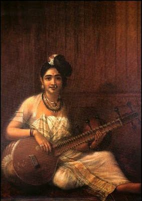 Raja Ravi Varma, Lady with Veena. Kerala Painting Ravivarma Paintings, Ravi Varma, Raja Ravi Varma, Rajasthani Painting, Desi Vibes, Indian Women Painting, Black Beards, Vintage India, Indian Painting