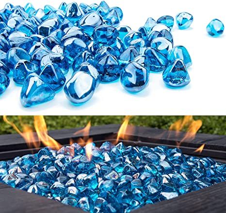 AmazonSmile: Kinway 20lbs Fire Glass Diamonds 1 Inch Fire Pit Glass Rock for Gas or Propane Fire Pit or Fireplace Margarita Azure Blue : Patio, Lawn & Garden