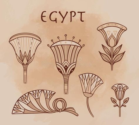 Egypt Elements, Egyptian Flower Tattoo, Egyptian Lotus Tattoo, Egypt Flower, Egyptian Logo, Egyptian Flowers, Egypt Tattoos, Ancient Egypt Illustration, Lotus Flower Vector