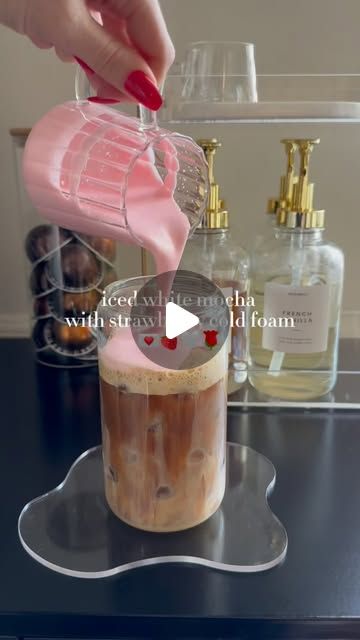 Becca Brews on Instagram: "Iced white mocha with strawberry cold foam🍓☁️☕️ #icedwhitemocha #icedwhitechocolatemocha #strawberrycoldfoam #strawberrycoldfoamrecipe #valentinescoffee #nespresso #nespressovertuo #nespressorecipes #coffeerecipes #coffee #vegan #foodphotography #glutenfree #coffeetime #coffeelover #coffeeshop #latte #recipe #coffeeaddict #espresso #recipes #coffeelovers #cappuccino #coffeebreak #coffeegram #instacoffee #coffeeholic #refreshing #coffeelove" Strawberry Cold Foam, Iced White Chocolate Mocha, Iced White Mocha, Nespresso Recipes, Espresso Recipes, Cold Foam, White Mocha, Coffee Valentines, Latte Recipe