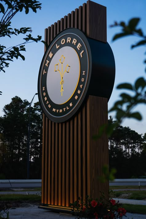 Illuminated Monument Signage we fabricated for The Lorrel in Myrtle Beach, SC. Pylon Design Ideas, Monument Sign Design, Coastal Signage, Modern Monument Sign, Monument Signage Design, Pylon Signage Design, Signage Design Outdoor Creative, Beach Signage, Signage Design Outdoor