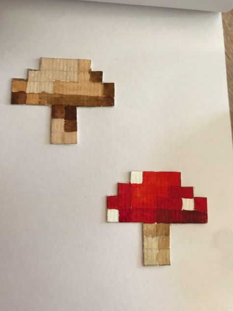 Minecraft Mushroom Wooden Blocks, Wood Block Pixel Art, Minecraft Art Projects, Minecraft Mushroom Pixel Art, Minecraft Wooden Block Crafts, Wood Cube Art, Wooden Cube Crafts, Minecraft Block Art, Minecraft Diy Crafts