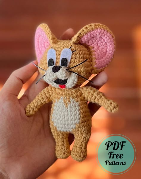 Crochet Jerry Mouse Amigurumi PDF Free Pattern - Amigurumiday Tom Et Jerry, Disney Crochet Patterns, Crochet Toys Free, Confection Au Crochet, Crochet Disney, Pola Amigurumi, Crochet Mouse, Crochet Animals Free Patterns, Crochet Amigurumi Free