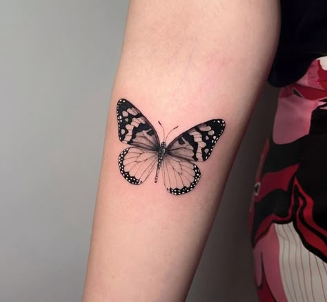 Butterfly Side Wrist Tattoo, Skipper Butterfly Tattoo, Special Butterfly Tattoo, Mexican Butterfly Tattoo, Black And Gray Butterfly Tattoo, Painted Lady Butterfly Tattoo, Realistic Butterfly Tattoo Designs, Buterfluffy Tatoos, Butterfly Elbow Tattoos For Women