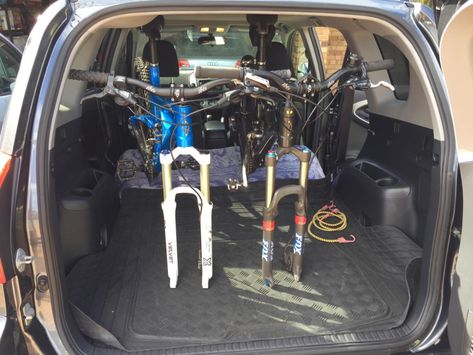 Carrying mountain bikes inside the RAV | Toyota RAV4 Forums Kawasaki Vulcan 900 Classic, Carpet Remnants, Rav 4, Bike Mount, Ratchet Straps, Tow Hitch, Mountain Bikes, Hi Everyone, Roof Rack