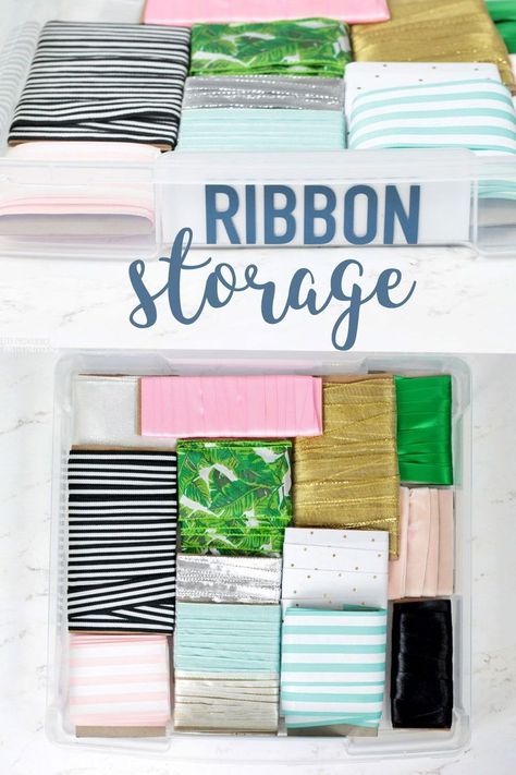 Ribbon Storage Ideas, Craft Storage Closet, Organizing Craft Supplies, Scrapbook Paper Storage, Cricut Iron On Vinyl, Craft Shelves, Ideas For Organizing, Ribbon Organization, Ribbon Storage