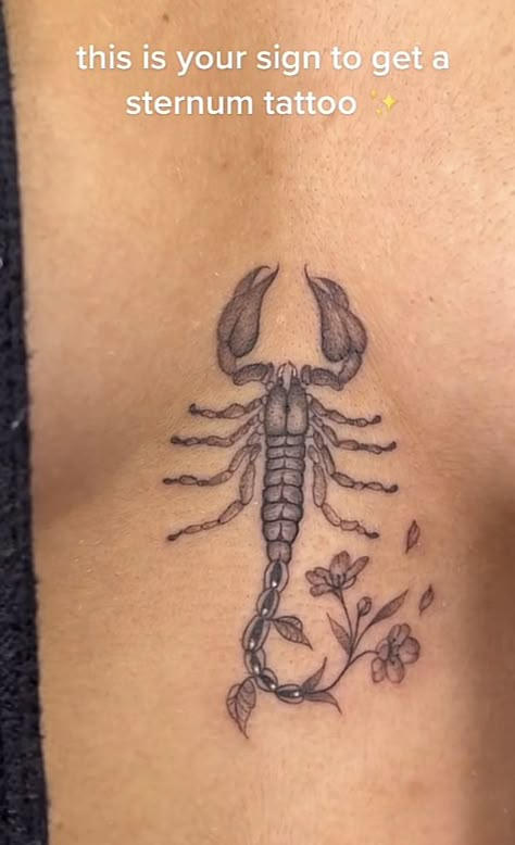 Sternum Scorpion Tattoo, Scorpion Tattoo Sternum, Scorpion Spine Tattoo, Animal Sternum Tattoo, Scorpio Spine Tattoo, Scorpion Sternum Tattoo, Back Neck Tattoos Women, Scorpion Back Tattoo, Sternum Tattoo Women Unique