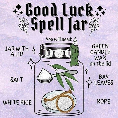 Luck Spell Jar, Luck Spell, Wicca Recipes, Spell Bottles, Witchcraft Spells For Beginners, Good Luck Spells, Witch Bottles, Jar Spells, Spells For Beginners