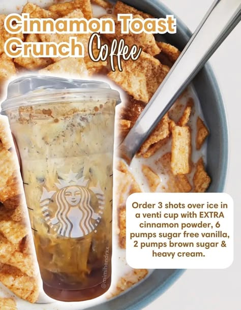 Starbucks Cold Brew Recipes, Cinnamon Toast Crunch Coffee, Cold Coffee Drinks Recipes, Low Carb Starbucks Drinks, Low Carb Starbucks, Coffee Orders, Starbucks Drink Menu, Vanilla Iced Coffee, Starbucks Secret Menu Recipes