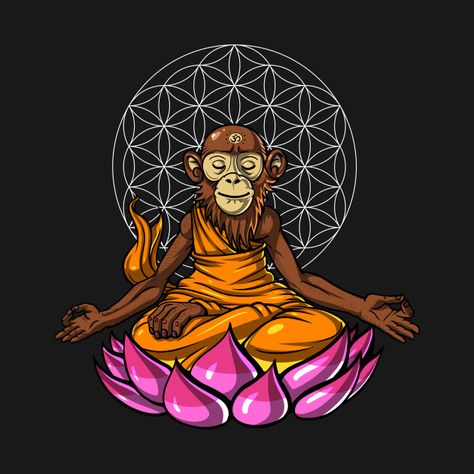 Third Eye Logo Design, Monkey Meditating Illustration, Monkey Meditating, Monkey Art Design, Meditation Tattoo, Monkey Drawing, Monkey Illustration, Buddha Zen, Buddha Meditation